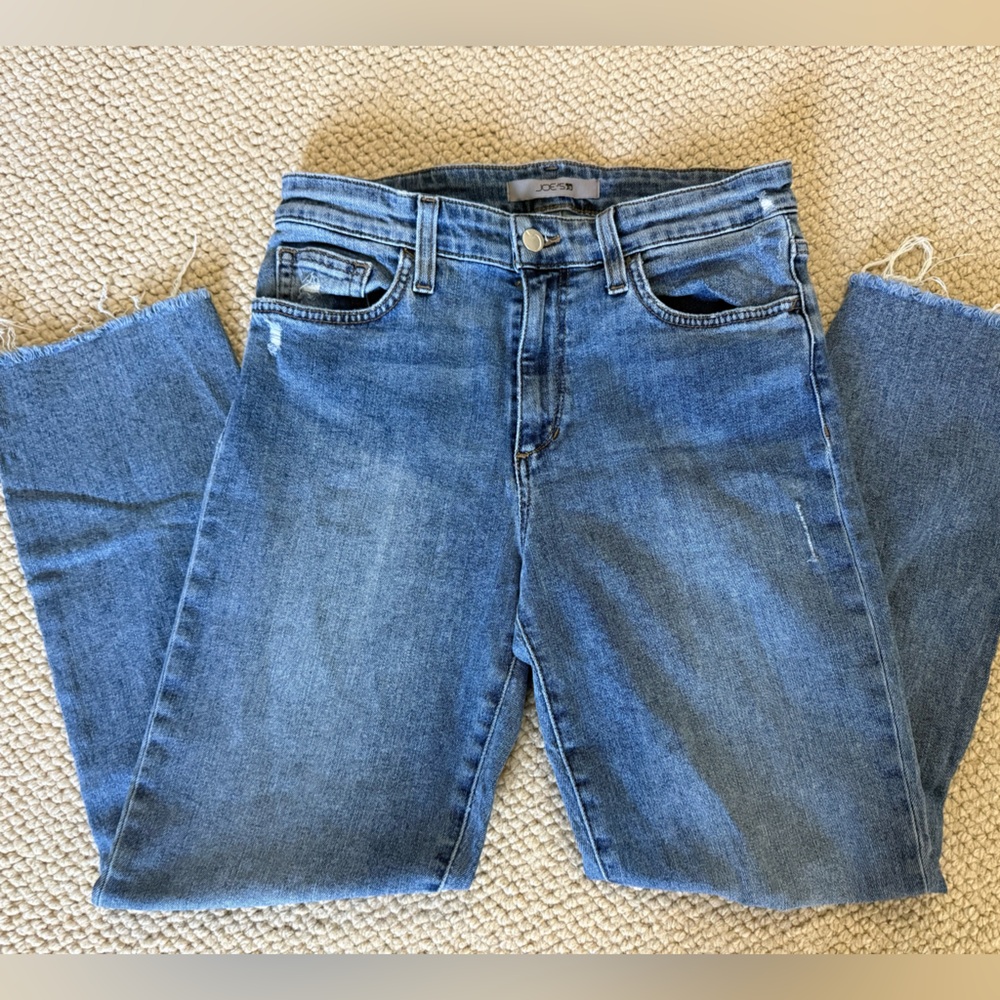 Joe's Jeans Straight Leg in Classic Blue Distressed, Raw Hem Women’s